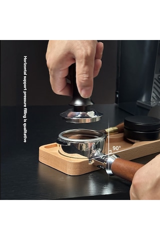 Geeroyoo 51mm Kahve Tamper Tutucu - Ahşap Sabit Platform, Toz Temizleme Kanalı Ve Metal Vuruş Kolu İle Entegre Depolama Fonksiyonu Ahşap