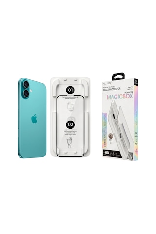 Fulltech Magicbox iPhone Uyumlu 16 Plus/ 15 Plus Premium Tempered Glass Aparatlı Ekran Koruyucu - Clear
