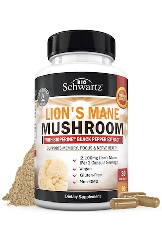 Bioschwartz Organic Lions Mane Mushrooms With Bioperine Nootropic Brain Memory Focus 90 Caps Aromasız