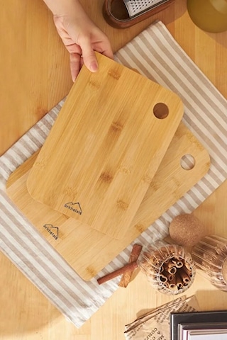 Bambu Kesme Tahtası Seti 2 Li 28-33 Cm Doğal Ahşap Mutfak Sunum Tahtası Ahşap