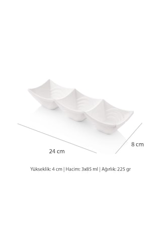 Alezy 524 Göreme Melamin Termostar Ürgüp Üçlü Sosluk 24x8cm Beyaz
