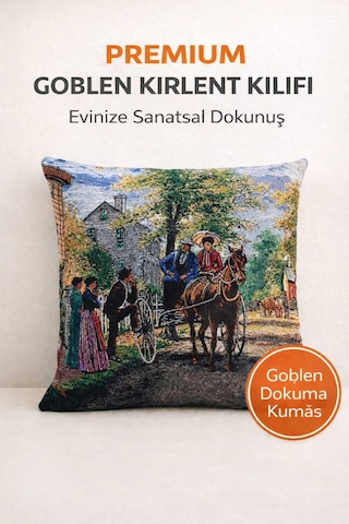 Goblen At Arabası Kırlent Kılıf Renkli