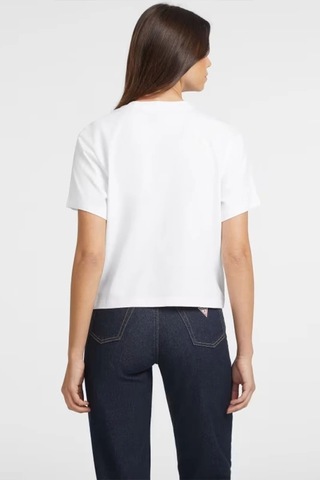 Guess Kadın Boxy Mini Üçgen Logolu T-shirt Beyaz