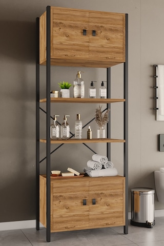 Çok Amaçli Iki Dolapli Iki Rafli Ünite Siyah Profil Çam Sunta 53x23x150 Cm Siyah-çam