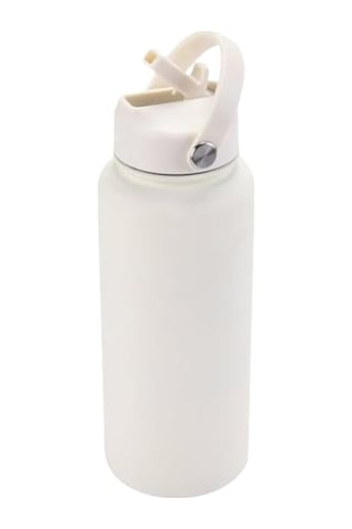 Mufunye Dış Mekan Spor Su Böceği - Paslanmaz Çelik Taşınabilir 1000ml Büyük Kapasiteli, Fosfor Beyazı, Eldiven Kolu Ve İçecek Pipetleriyle Beyaz