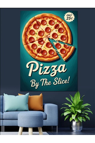 Pepperoni Pizza Yemek Posteri Dekoratif Kanvas - Mdf Ahşap Tablo