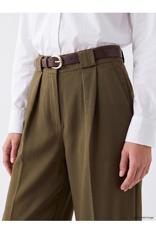 Lcwaıkıkı Classic Haki Beli Kemerli Pileli Kadın Kuımaş Pantolon