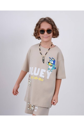 Miniko Kids Erkek Çocuk Bluey Modelli Pamuk Şortlu Takım Ekru