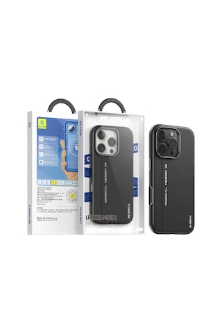 Apple Uyumlu iPhone Blueo 16 Pro Siyah Premium Leather Magsafe Deri Tel