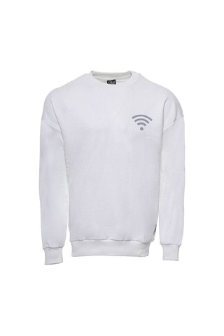 Wessi Beyaz Erkek Bisiklet Yaka Baskılı Sweatshirt Beyaz