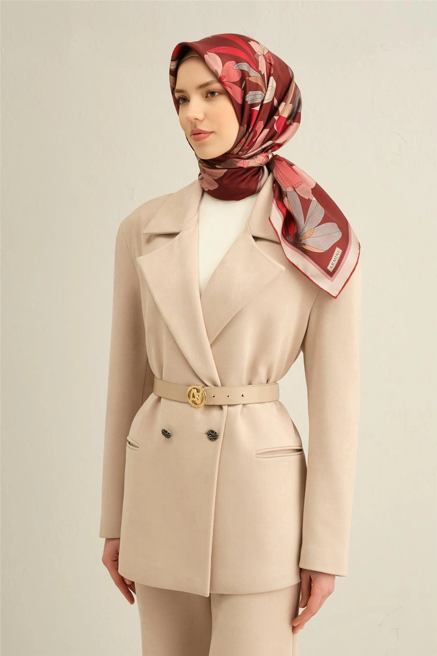 Armine Çiçek Desenli Saf İpek Sura Eşarp 9312d 85 Bordo