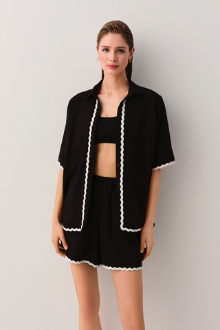 Suwen Robin Plaj Gömleği Sba25720012 Siyah