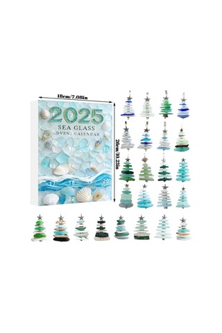 Moveevo 2025 Deniz Camı 2d Noel Ağaçlı Advant Kalenderi - Akrilik Askı Ve Kutu Seti Mavi Tonu