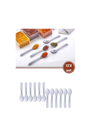 Flora 12 Li Baharat Kaşığı Seti Plastik, Tuz Şeker Karabiber Kakao Kahve Kekik Kaşığı 12 Li Set Şeffaf