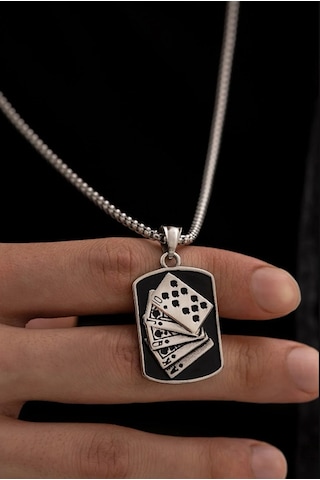 Osmanlı Gümüş Poker Royal Flush Maça Poker Royal Flush Maça Figür Kolye