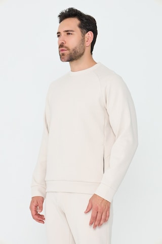 White Stone Kırık Beyaz Pamuklu Erkek Basic Sweatshirt Off-whıte