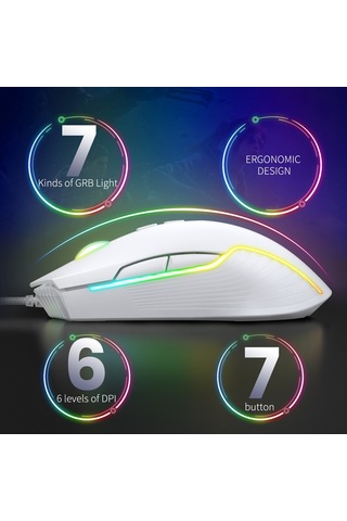 Onıkuma Cw905 Rgb Aydınlatma Kablolu Fare Beyaz Diğer