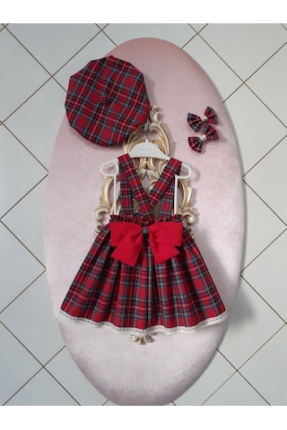 Eylülcebutik Eylülce Ekoseli Kız Bebek Salopet Takım