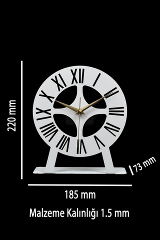 Roma Model Metal Lazer Kesim Akar Sessiz Mekanizmalı Masa Saati Beyaz