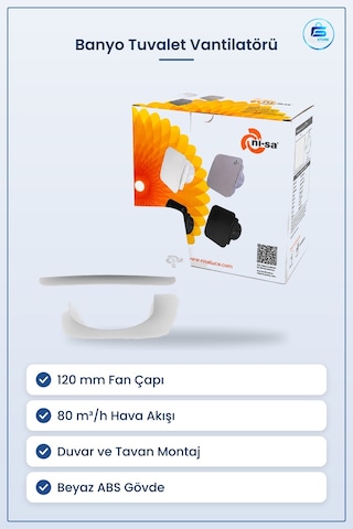 Banyo Tuvalet Vantilatörü 120 Mm 16w M³/h Plastik Aspiratör Fan D