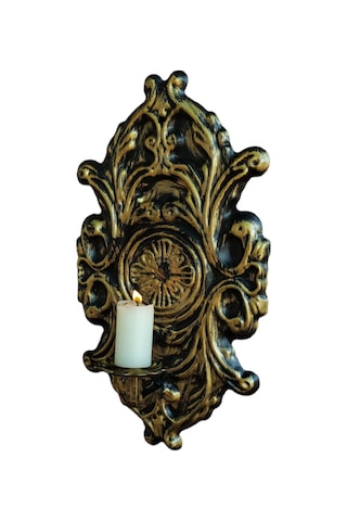 Aju Mumluk Şamdan Duvar Aplik Ev Bahçe Balkon Ofis Dekorasyonu Özel Tasarım Hediye 40x23cm Eskitme Gold. Gold