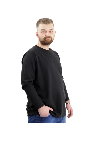 Mode Xl Büyük Beden Erkek Sweatshirt Bisiklet Yaka Uzun Kol Waffle 23460 Siyah Siyah