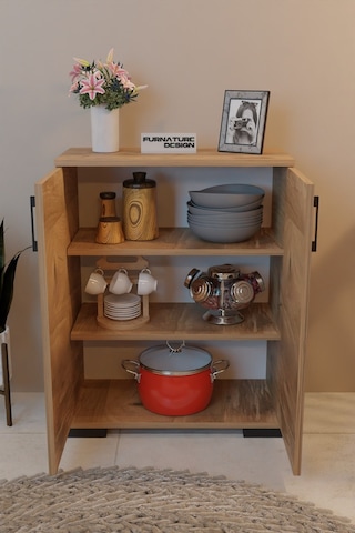 2 Kapaklı Çok Amaçlı Raflı Erzak Mutfak Dolabı - Atlantik Çam