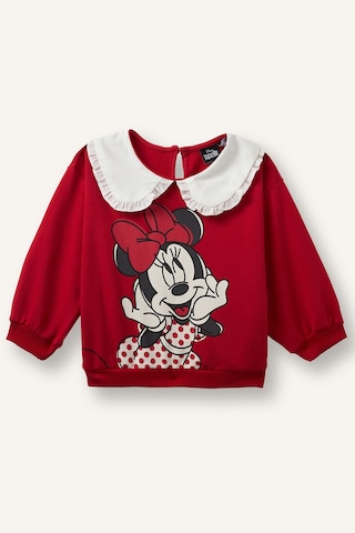Defacto Disney Minnie Mouse Baskılı Fırfırlı Bebe Yaka Regular Fit Sweatshirt Kız Bebek I2157a526aurd70 Kırmızı-rd70