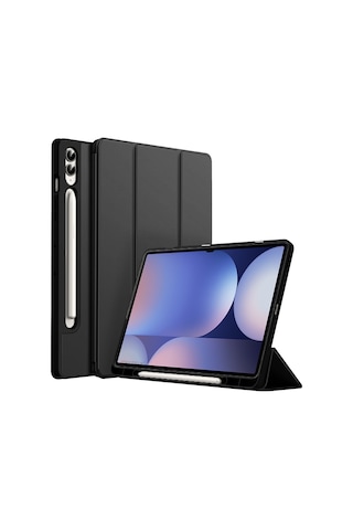 Samsung Galaxy Uyumlu Tab S10 Plus X820 12.4 İnç Kılıf Premium Silikon Kalem Bölmeli Smart Case Kapaklı Kılıf
