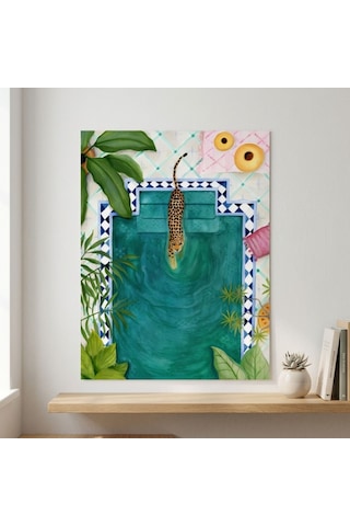 Boho Tarzı Leoparlı Havuz Baş Çerçevesiz Tablo - Lüks Görünümlü Salon Ve Yatak Odası Duvar Posteri