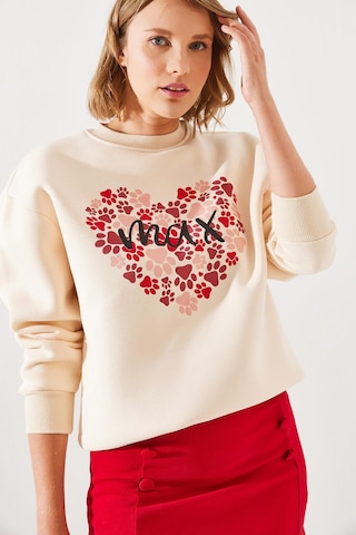 Shade Kadın Üç İplik Şardonlu Yuvarlak Yaka Pati Baskılı Sweatshirt Mbhs005 60601005 - Bej