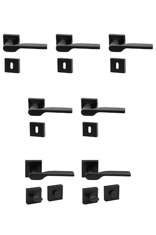 Aragon Siyah Kare Rozetli Kapı Kolu 7'li Set 3+1 Daire