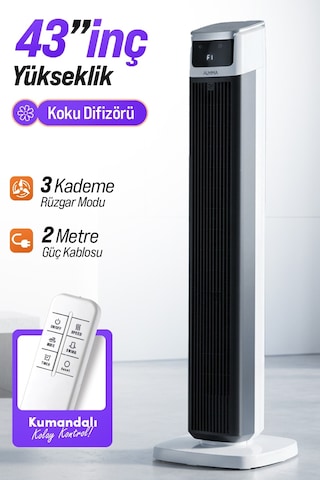 Auhma Acfn05 43" Kule Tipi Vantilatör Siyah 45w Sessiz Çalışma 3 Hız Kademesi Led Dokunmatik E