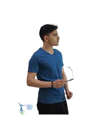 Sermoda Erkek Slim Fit V Yaka Tişört - Dar Kesim Basic Günlük T-shirt Petrol Mavi