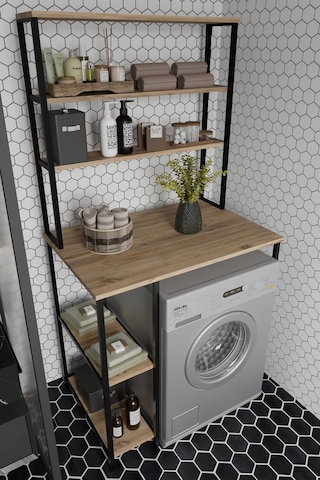 Çamaşır Makinası Dolabı Çamaşır Makinası Üstü Çok Raflı Düzenleyici Metal Banyo Dolabı Meşe Diğer