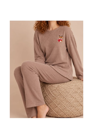 Pemilo Kadın 1250-3 Seul Raporlu Pijama Takımı Kahverengi