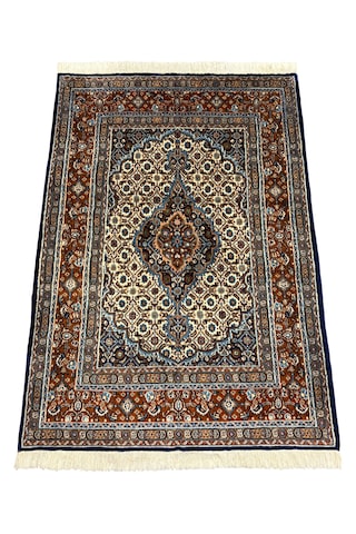 El Dokuma Sıfır İran Halısı 100x150 Lacivert Beyaz %100 Yün Halı Beyaz - Lacivert