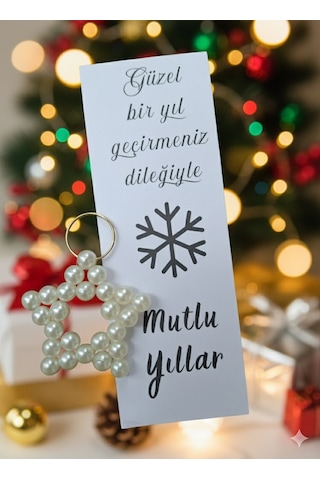 Mutlu Yıllar Ayraç Ve İnci Yıldız Anahtarlık - Yılbaşı Hediyesi - Yeniyıl Hediyesi - 1 Adet