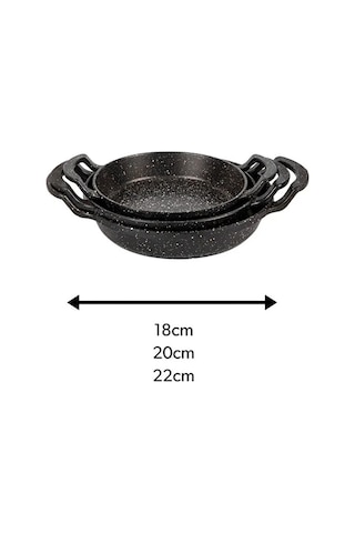 3'lü Sahan Seti 18-20-22 Cm Çift Kulplu Yapışmaz Siyah