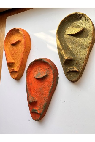 Özel Tasarım El Yapımı Heykel Soyut Yarım Yüz Maske 3'lü Set, Duvar Dekor, Ev-ofis Dekor