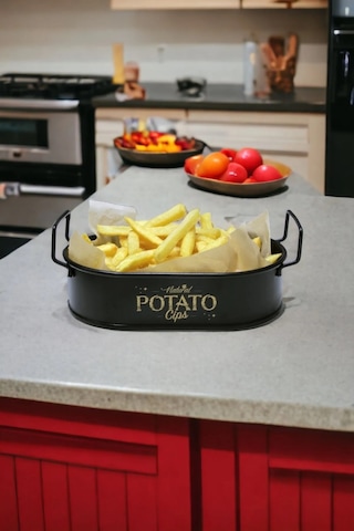 Toptanfoni Mini Oval Patates & Cips Sunumluk 21 Cm 6 Adet Siyah