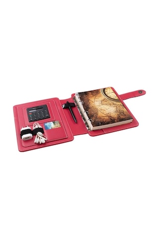 2K 2026 Yeni Yıl Tarihli Günlük Çizgili 15 X 21 CM İç Ajandalı 4 Halkalı Telefon Kılıfı Kapaklı Deri Organizer - Fuşya