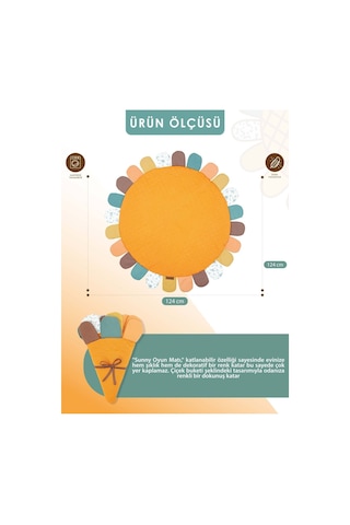 Mordesign Bebek/çocuk Oyun Halısı, Yenidoğan Emekleme Pedi, Aktivite Matı, Çok Amaçlı Minder, Sunny Serisi 125 X 125 Turuncu