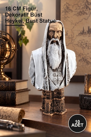 10 Adet Saruman Büst Büyük 16 Cm Figür, Dekoratif Büst Heykel, Bust Statue