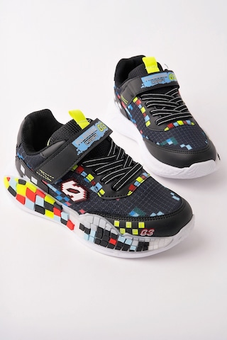 Muggo Block Renkli Blok Tabanlı Cırtlı Ve Bağcıklı Çocuk Sneaker Spor Ayakkabı Siyah