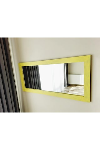 Dfn Wood Masif Ahşap Dikdörtgen Sarı Dekoratif Duvar Salon Ofis Boy Aynası 100x40 Cm Çok Renkli