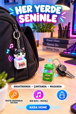 Mini Keybeat Rgb Işıklı Müzikli Klavye Switchli Sevimli Figür Anahtarlık