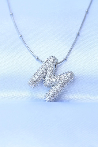 316l Çelik Zincirli Zirkon Taşlı M Harfli Gümüş Renk Bubble Kolye Çok Renkli