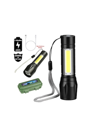 2500 Lumens + 5w Cob Led Usb Lion Şarjlı Ultra Güçlü Q5 Xpe Su Ge Çok Renkli