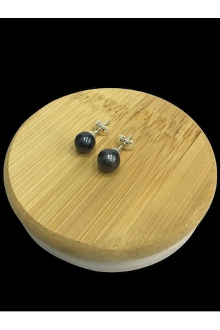 Siyah İnci Küçük Top Gümüş Küpe 6 Mm